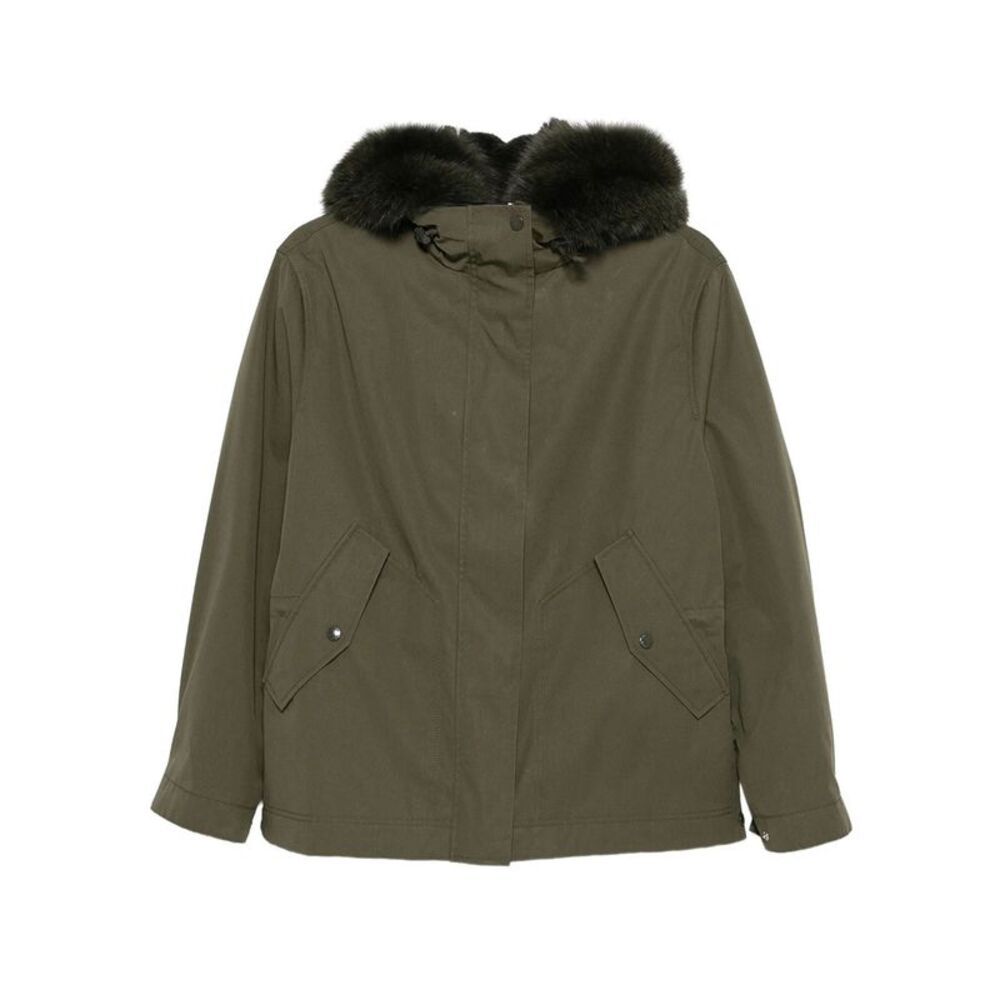 Yves Salomon Women Parka Corto In Cotone Con Pelliccia Di Volpe E Coniglio